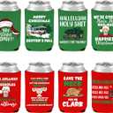 Funny Christmas Beer Can Covers, Christmas Vacation Merchandise Decorations, 8 Pcs Xmas Can Cooler Sleeves, 12 oz Reusable Can Coolers for Beverage Soda Drinks, Novelty Holiday Party Decor Supplies