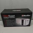 Mueller UltraToast Full Stainless Steel Toaster 4 Slice, Long Extra-Wide Slots for Bagels and Waffles, 6 Browning Levels, LED Display, Cancel/Defrost/Reheat Functions & Removable Tray, Kitchen Gadgets