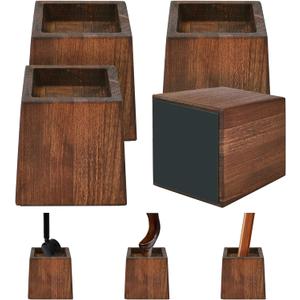 Wood Bed Risers Heavy Duty, Support Loading 2200lbs, 4 Pack Furniture Riser Leg Height Extenders Lifts for Dorm Sofa Couch Desk Chair Table, Retro Brown, 3.5" H(Inner 3" H)