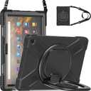 All-New Fire HD 10 & Fire HD 10 Plus Tablet case for Kids(2021 Release,11th Generation),Heavy Sturdy Shockproof Kids Case,Rotating Stand/Carrying Strap, Black+Black