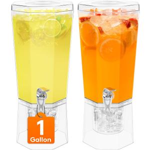 Lifewit 1 Gallon (128 OZ) Drink Dispensers for Parties 2 Pcs, 4L Plastic Beverage Containers with Stand for Juice/Tea/Soda/Water, Clear Ice Lemonade Dispensers with Lid & Leak-proof Spigot