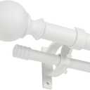 Double Curtain Rod 72-144", Double Drapery Rod with Round & Barrel Finials, White Window Curtain Rod, 1-Inch Front and 5/8 Inch Diameter Back Decorative Curtain Rods