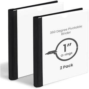Tashkummy 360° Pivotable 3 Ring Binder, Foldable Binders 1 inch 2 Pack, Thin Small Three Ring Binder Fits 8.5" x 11", for Home, School and Office Binders Supplies - White