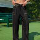 Womens Linen Barrel Pants Baggy Wide Leg Palazzo Pants Casual | Drawstring Waist, with Pockets, Lounge (Black, S)
