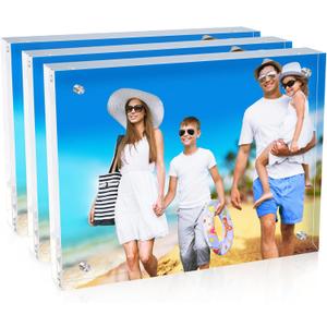 8x10 Inches Acrylic Picture Frames 3 Pack, Double Sided Magnetic Photo Frames,Free Standing on Desk or Table Clear Picture Frames