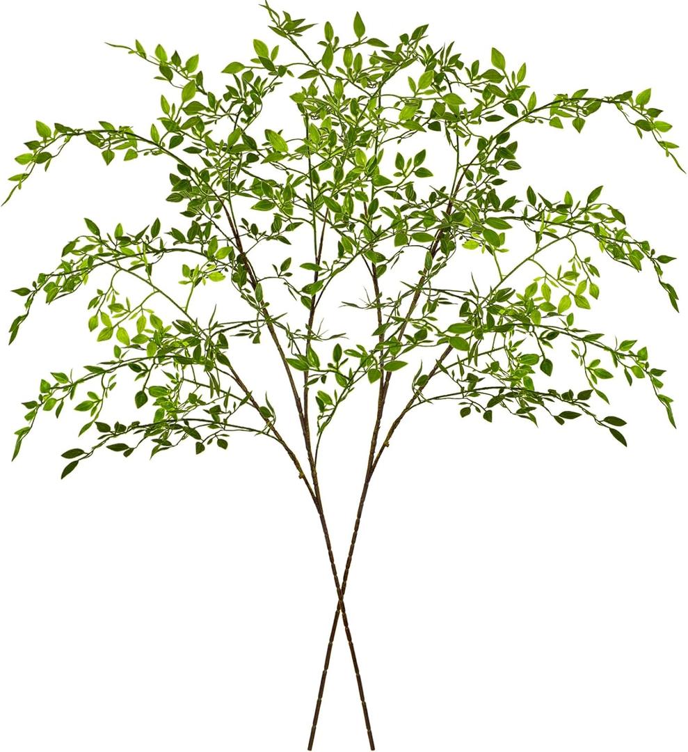 Ttranewsoo Artificial Greenery Stems, 43.3" Nandina Branches Tall Faux Plant Stems for Vase, Greenery Decor Stems Leaves Bunches for Shop Garden Office Home Décor(Green,2Pcs)