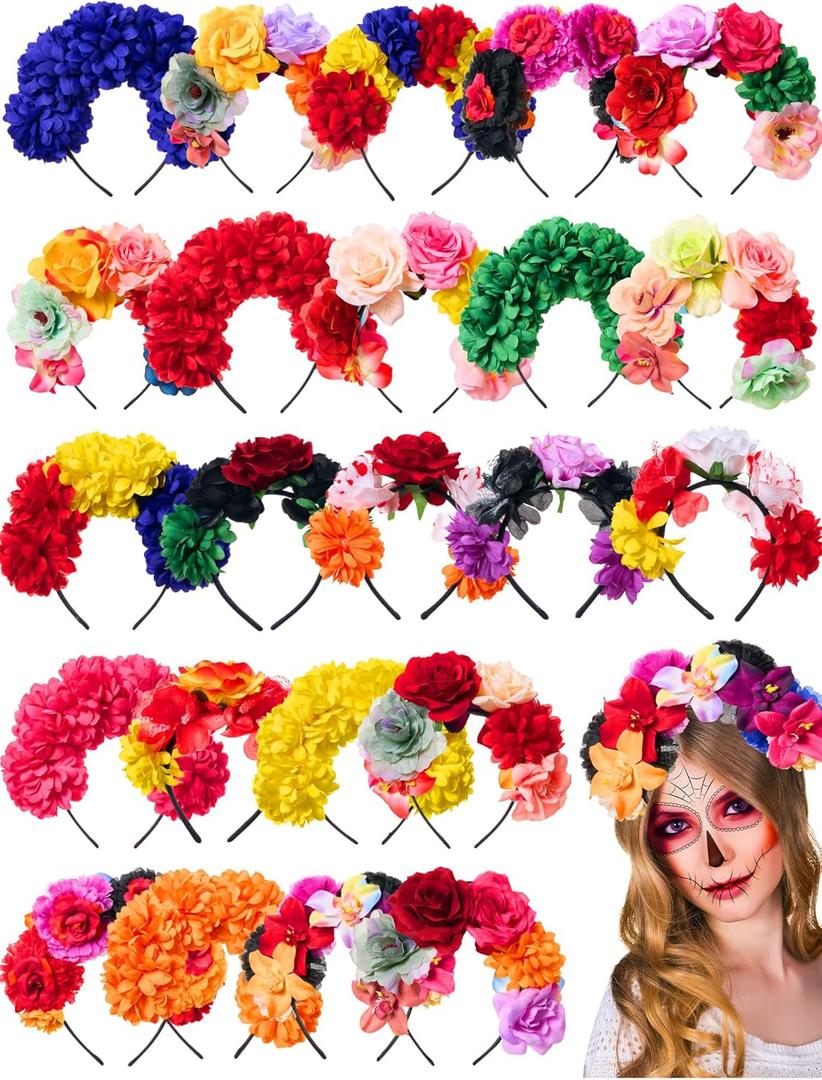 Zeyune Mexican Flower Headband Fiesta Rose Flower Crown Mexican Headpiece Cinco De Mayo Decorations for Women Party Holiday
