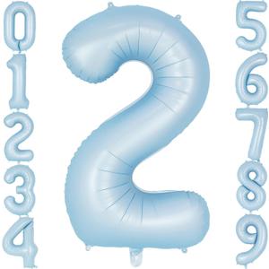 Light Blue Number 2 Balloon, 40 Inch Big Large Foil Number Balloons, Giant Mylar Number 2 Balloons for 2 Second Birthday Baby Party Decorations Supplies Anniversary