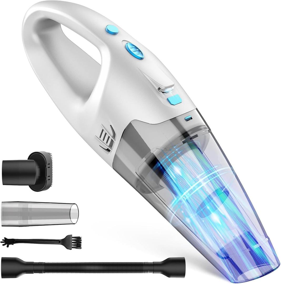 FUOAYOC Handheld Vacuum Cordless, 6KPA Powerful Suction Hand Held Vacuum Cordless Rechargeable with LED Light/Multi Accessories, 1.6lbs Mini Lightweight Vacuum Cleaner for Home/Car/Office Cleaning