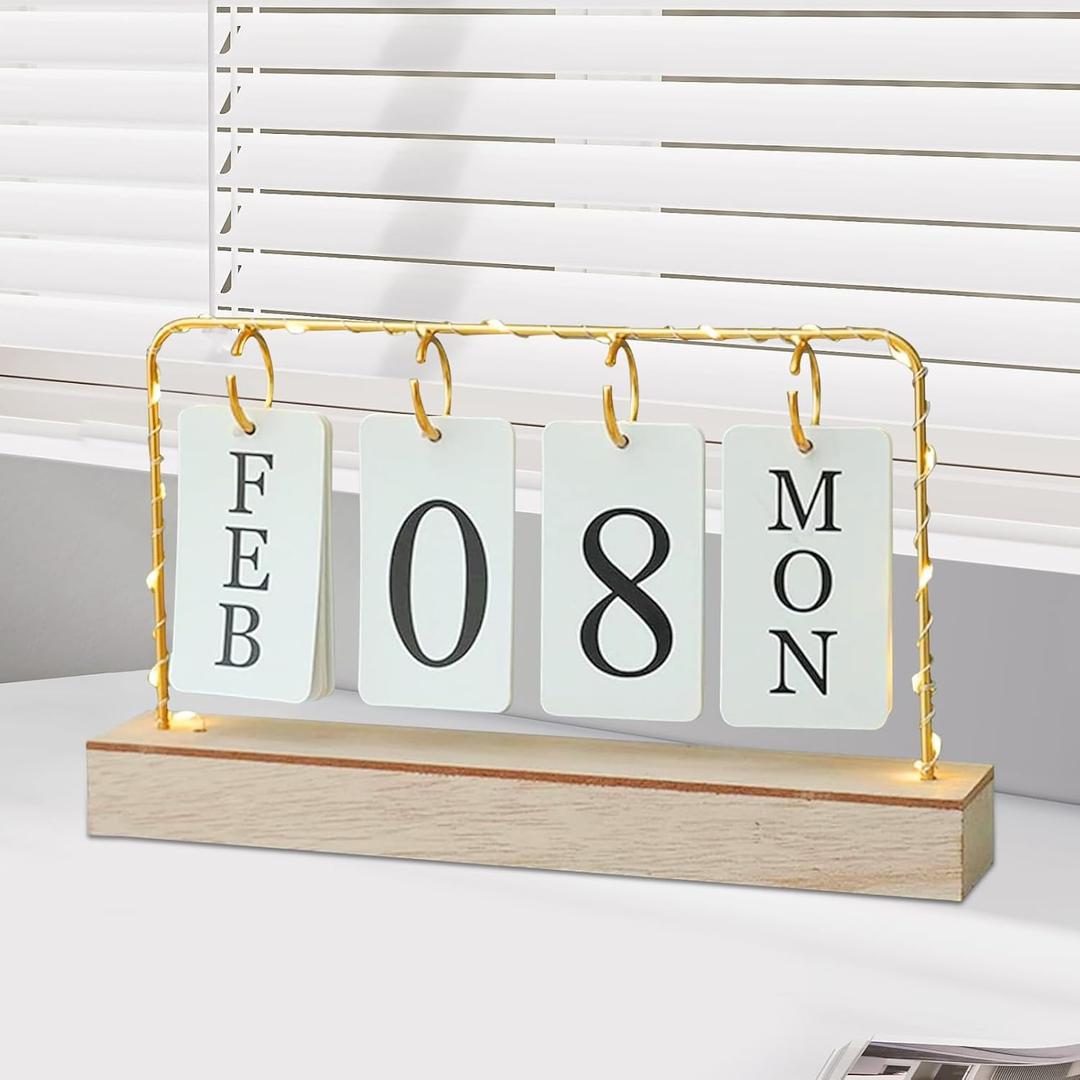 Flip Wooden Perpetual Calendar Metal Desk Calendar 2025 Daily Desktop Calendar Monthly Weekly Year Planner Standing Office Home Desk Decor