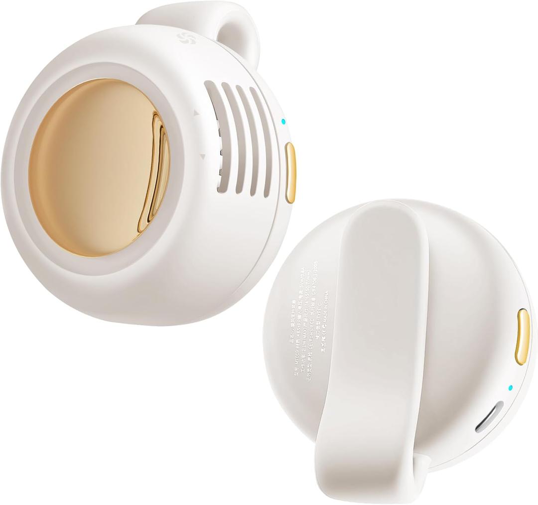 Portable Silent Mini Bladeless Fan Clip On, 3 Speeds & Queit, Hands Free Shirt and Waist Clips Whirlwind Fans, USB Rechargeable, Suitable for Outdoor & Travel & Office (cream white)