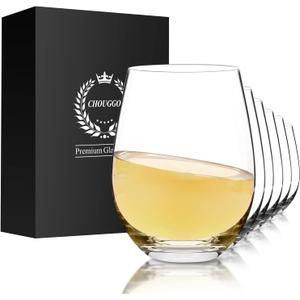 Chouggo Stemless Wine Glasses Set of 6, Hand Blown Premium Crystal Red Wine or White Wine Glass 18Oz - Hand Crafted by Artisans - Gifts for Women, Men, Wedding, Anniversary, Christmas, Birthday
