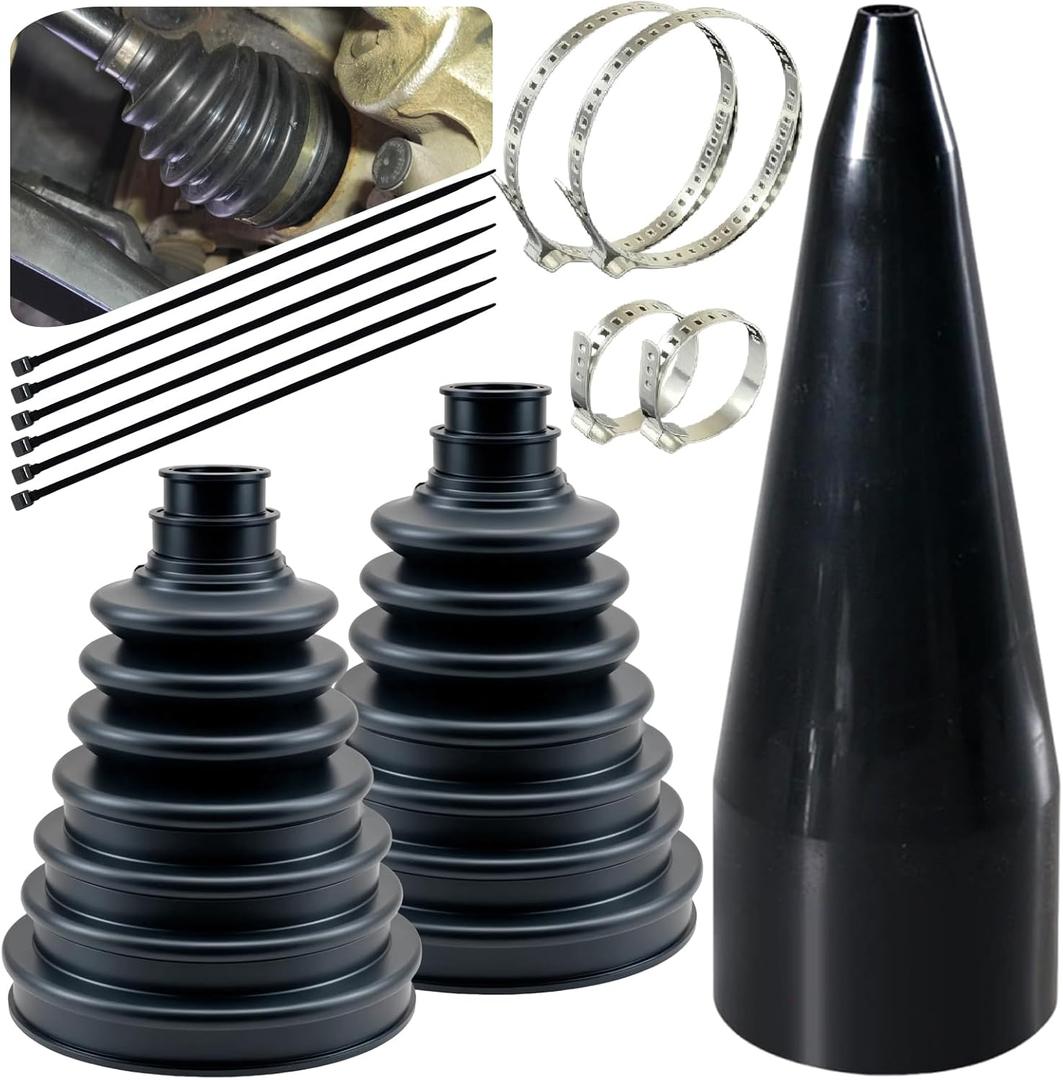 Upgrade 2PCS CV Boot,Thickened Neoprene Rubber Material with 4 Stainless Steel Clamps & 6 Cable Ties, CV Axle Boot Repair Kit for Protect Axle,Universal CV Joint Boot (2PCS+Expander)