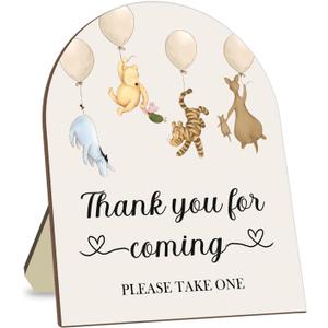 Winnie Decor Wedding Shower Welcome Sign, Thank You for Coming Please Take One Sign, Classic Pooh Bridal Shower Baby Shower Wooden Sign, Wedding Party Decor Sign with Stand 9 * 11IN