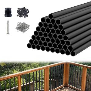 Black Aluminum Deck Balusters 36in x 3/4in, 50 Pack Spindles with Connectors & Screws, Powder-Coated Metal Baluster Replacement Kit for Deck Railing, No-Drill Easy Install