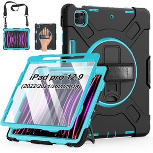 Case for iPad Pro 12.9 2022/2021/ 2020/2018: Cover for iPad Pro 12.9 6th/ 5th/ 4th/ 3rd Generation with Screen Protector- Stand- Pencil Holder- Handle- Shoulder Strap Mint Green