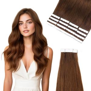 Vlasy Tape in Hair Extensions Human Hair 16 Inch 16pcs Invisible Tape in Extensions Remy Human Hair Straight Seamless Mini Tape ins Hair Extensions Real Human Hair (6# Brown)