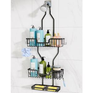 Shower Caddy Hanging Organizer: Over Shower Head Storage Shelf - Aluminum Never Rust Rack for Inside Shower Black