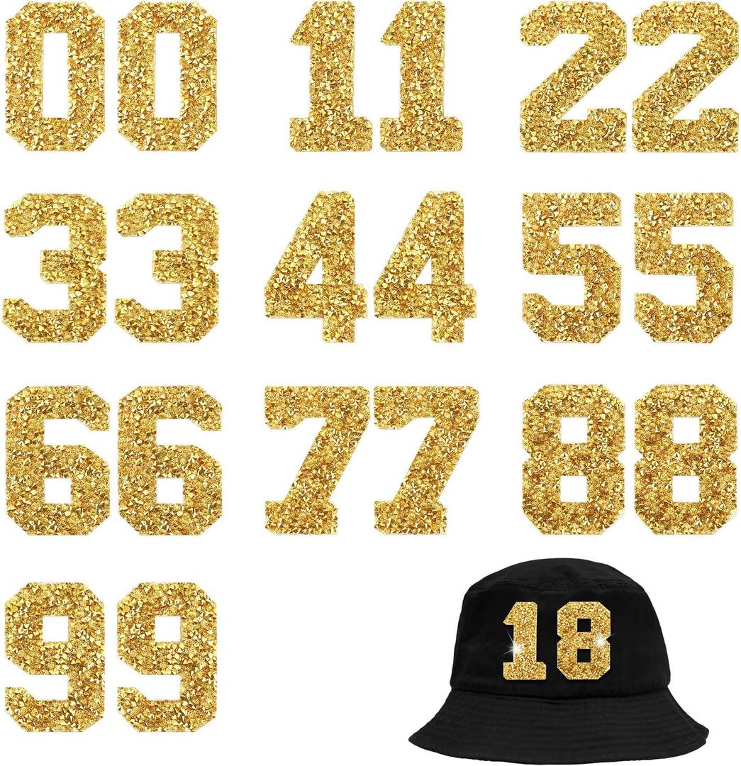 20Pcs Iron On Patches Rhinestone Numbers 0-9 Glitter Crystal Number Stickers Bling Rhinestone Numbers Iron On Alphabet Applique Patches for Clothing Jeans Shoes Hats Repair Decoration(Gold)