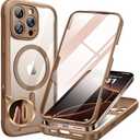 Miracase Magnetic for iPhone 16 Pro Case Full-Body Phone with Built-in Glass Screen Protector, [Compatible with MagSafe] Military Drop Proof 16 Pro Cover Bumper 6.3 inch, Gold Brown
