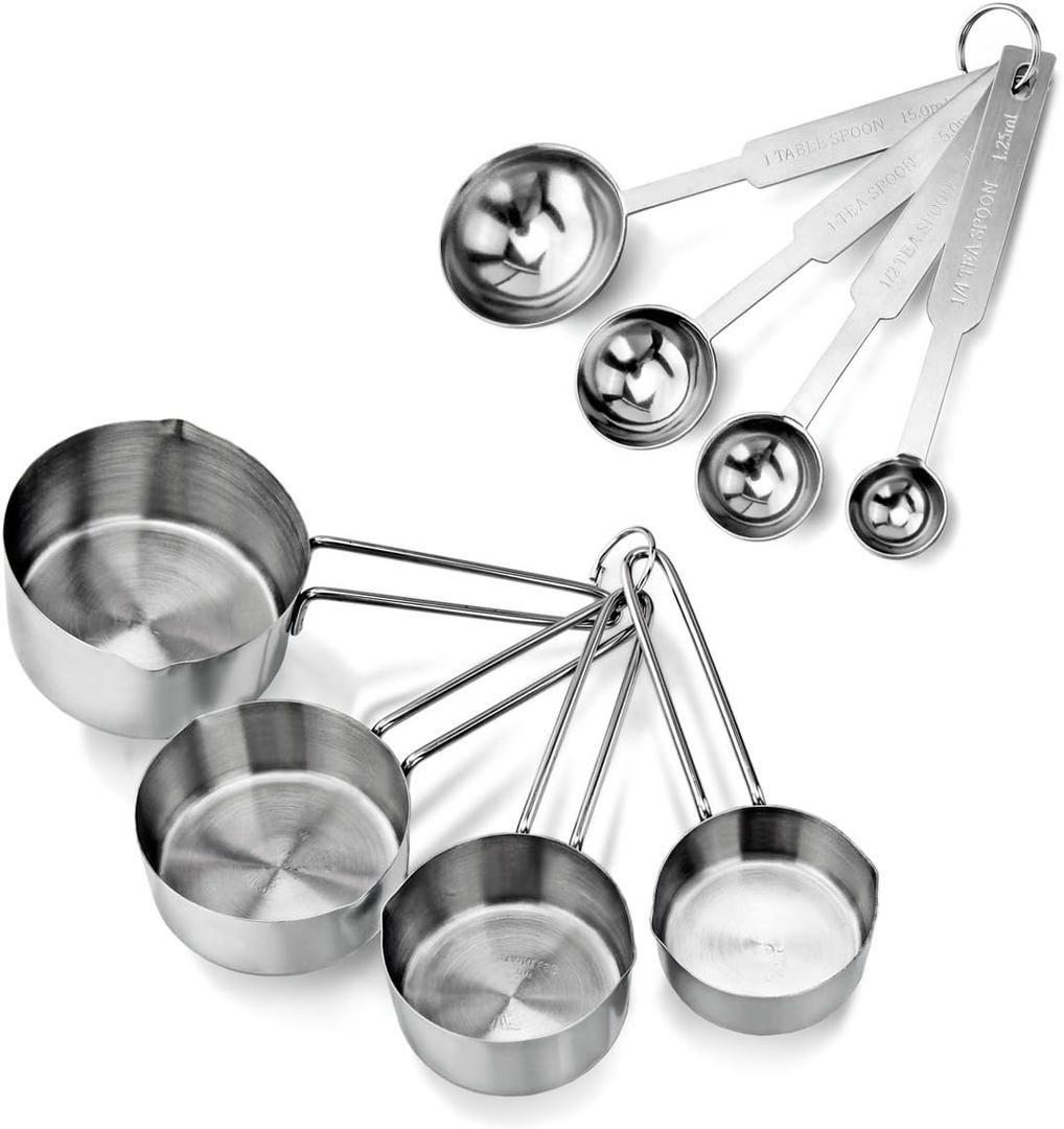 New Star Foodservice 42917 Stainless Steel 8-Piece Measuring Cups and Spoons Combo Set (Silver)