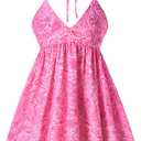 Women's Paisley Halter Mini Dress Summer Tie Backless A Line Flowy Dresses Beach Vacation Clothes (M)