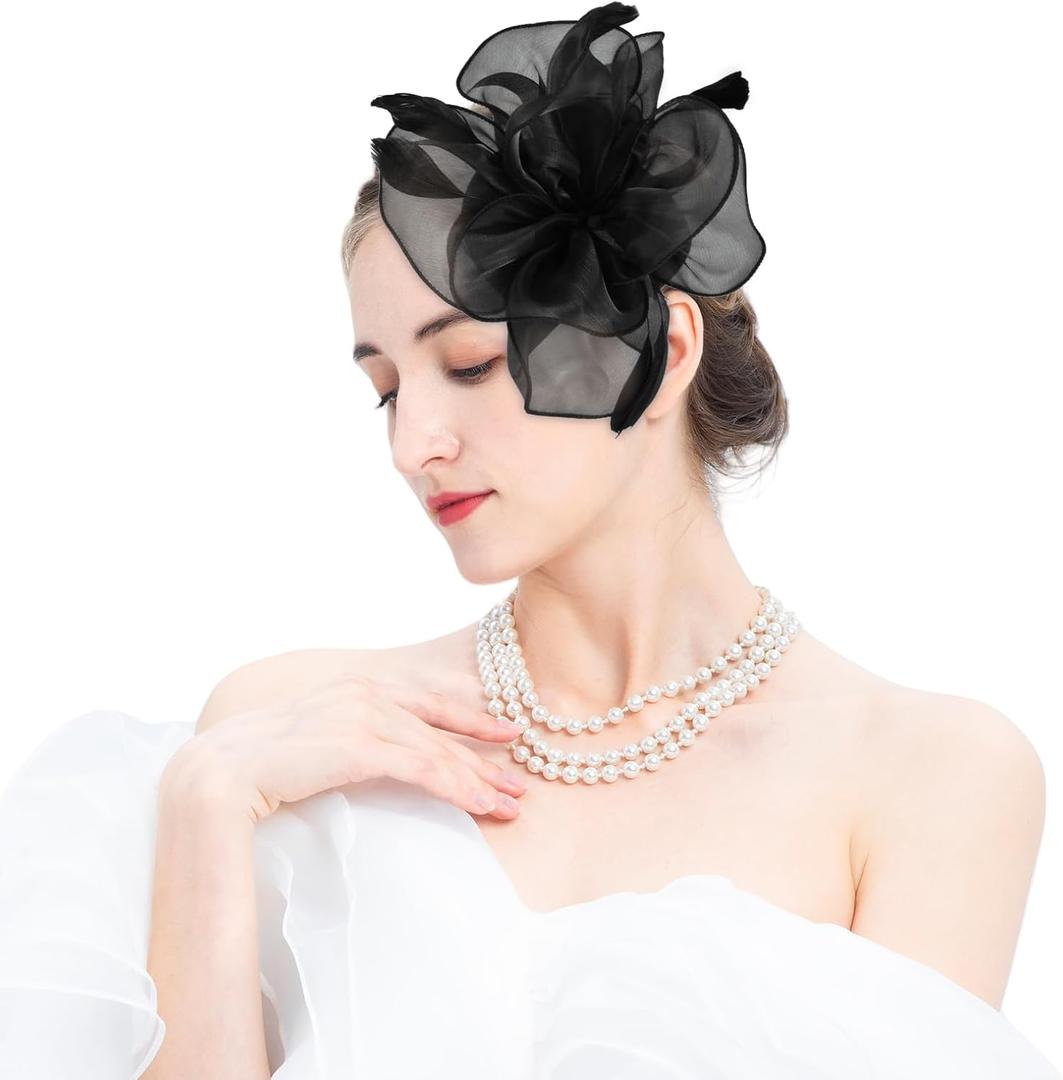 2025 Derby Hair Clip for Women Fascinators Hats for Women Outfits Tea Party Wedding Fascinator Headband (Black)