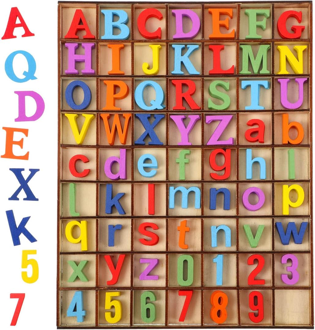 Blulu 248 Pcs 1 Inch Wood Alphabet Letters Numbers Blank Unfinished Wooden Letters Numbers for Crafts with Rustic Storage Tray for Spelling Learning Education Back to School Gifts(Colorful)
