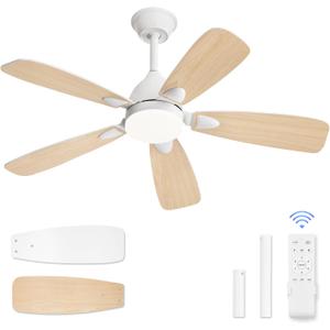 LEDIARY Ceiling Fans with Lights,42 inch Ceiling Fans with Lights and Remote,3CCT,6 Speeds,Reversible DC Motor,Noiseless,Small White Ceiling Fan for Bedroom Farmhouse and Patio,Indoor/Outdoor Use