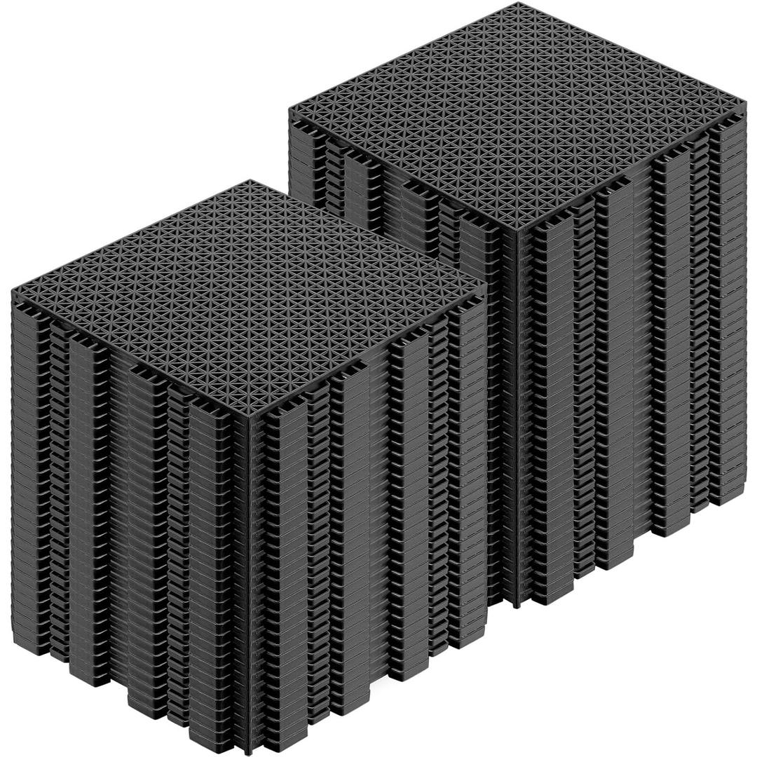Huwena 100 Pack Rubber Floor Tiles Interlocking Tiles Drainage Mat 10" x 10" Rubber Deck Non Slip Modular Interlocking Cushion Pool Deck Mat for Garage Patio Greenhouse Outdoor Indoor Black
