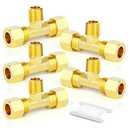GASHER 5PCS Brass Compression Tube Tee Pipe Fitting Connector，3/8" OD x 1/4" NPT x 3/8" OD Male Branch Tee