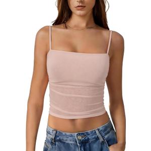 Avidlove Bralettes for Women Spaghetti Strap Mesh Tank Top Tube Slim Y2K Camisole Ultra-Cropped Tops Lightweight(1 & 2 Pcs) (Pink, XXL)