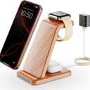 Wireless Charging Station, 3 in 1 Wireless Charger Stand for Multiple Apple Devices, Charging Dock for iPhone 16 15 14 13 12 11 Pro Max XS 8, Apple Watch 8 7 6 SE 5 4 3 2, 3/2/Pro, Wood