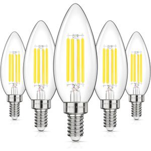 GGOYING LED Chandelier Light Bulbs 40W Equivalent, 500LM E12 Candle Base, 4W B11 Filament Candelabra Bulb Daylight White 5000K, Clear Glass Non-Dimmable, 5 Pack