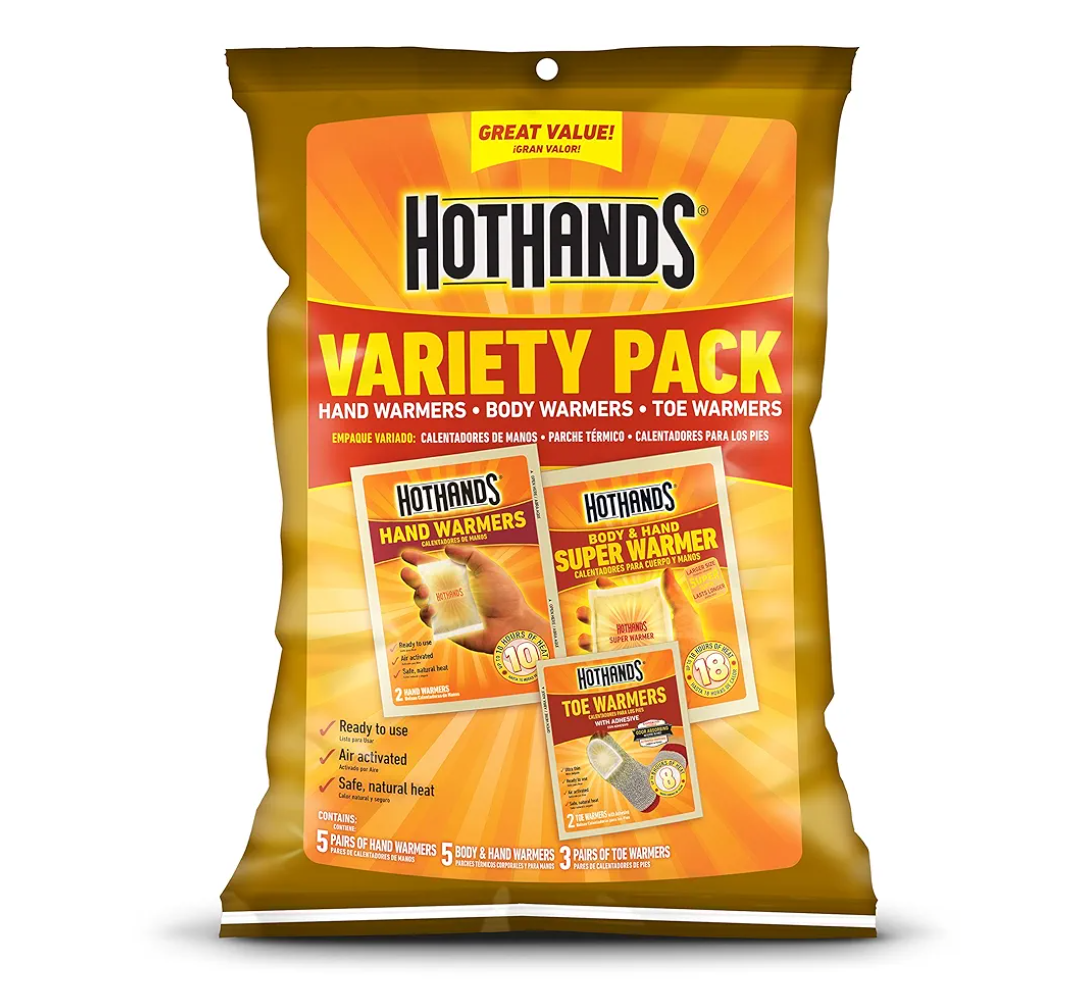 HotHands Toe, Hand, & Body Warmer Variety Pack - Long Lasting Safe Natural Odorless Air Activated Warmers, 3 Hand Warmers, 2 Super Warmers, 1 Toe Warmer