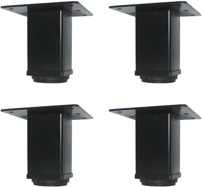 QLLY 4 inch Adjustable Metal Furniture Legs, Square Office Table Furniture Leg, Set of 4 (Black)