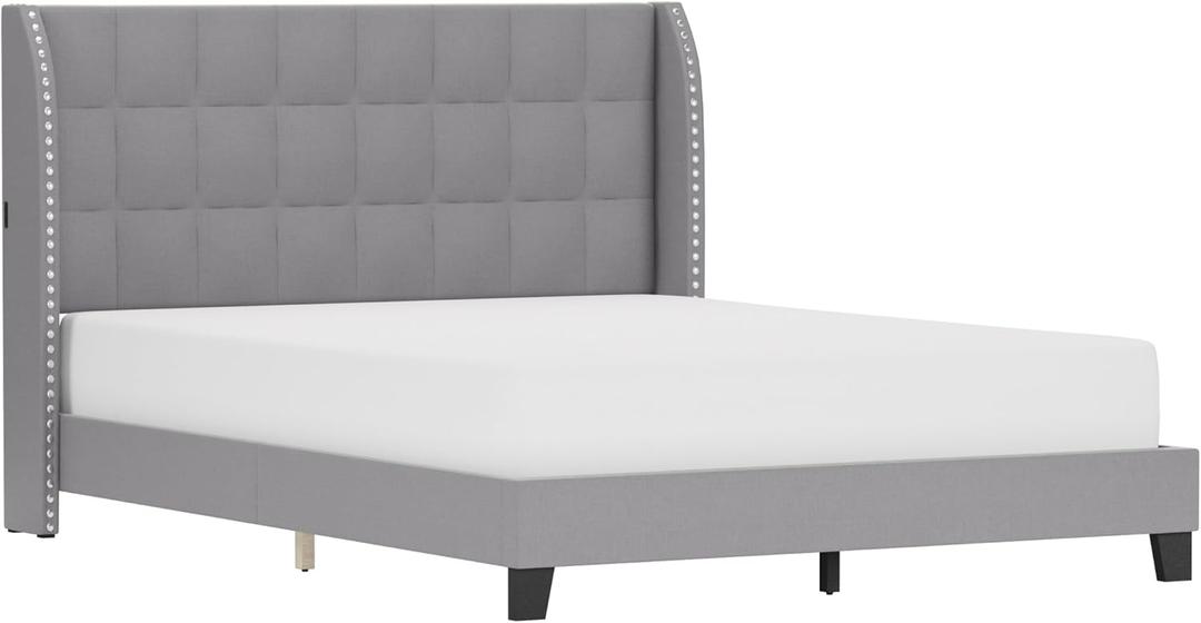 Hillsdale Buchanan Modern Wood/Fabric Upholstered Queen Platform Bed in Gray