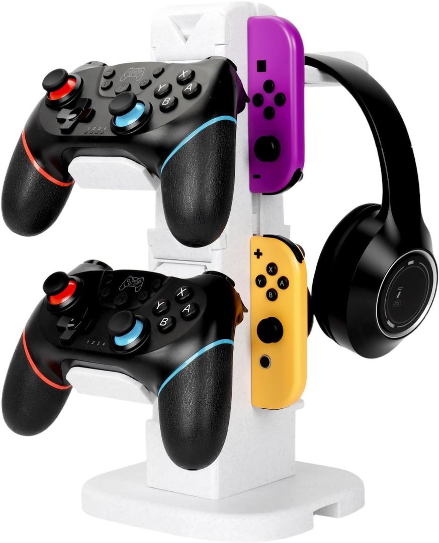 Controller Holder & Headset Stand Tower - Rotary Gaming Controller & Headphone Stand with Joy-Con Slot for Gamers