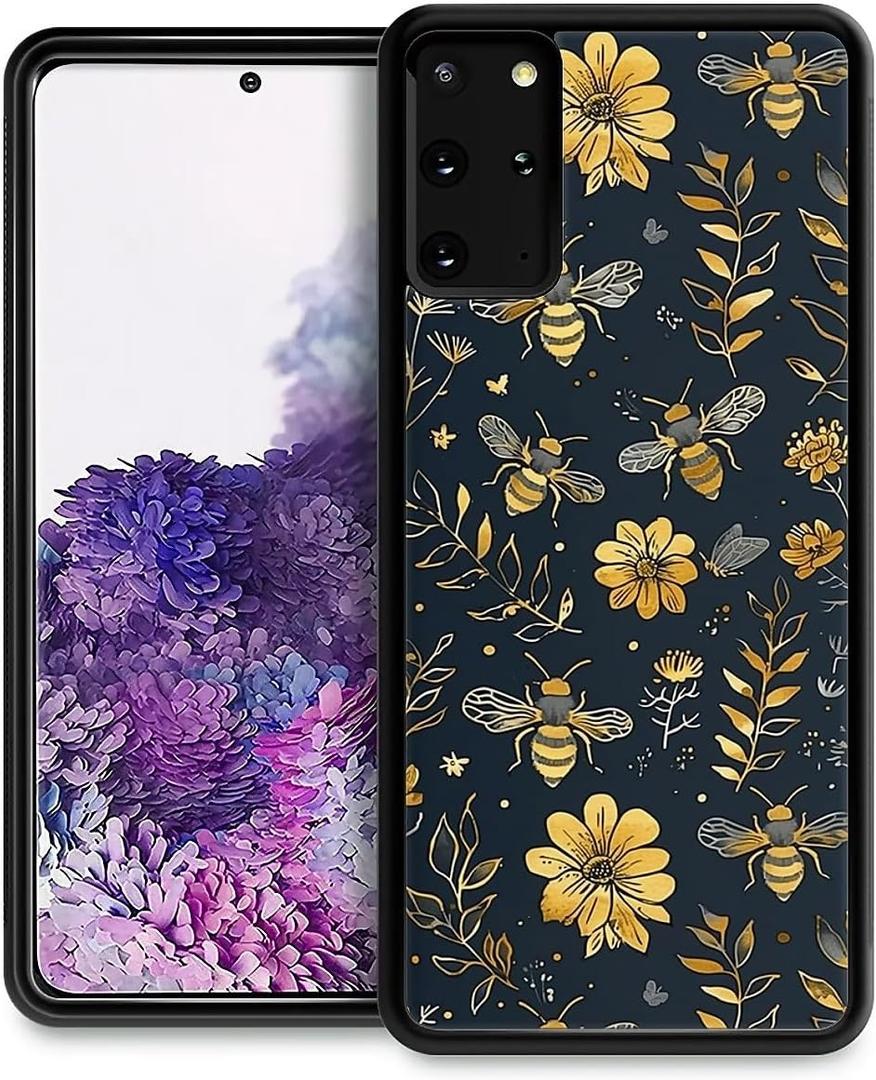 Compatible with Samsung Galaxy S20 Plus Case,Vintage Yellow Bee Floral Amazing Pattern Design Shockproof Anti-Scratch Hard PC Back Case for Samsung Galaxy S20 Plus