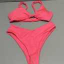 geluboao Bikini Set for Women Solid V Neck Knot Front Push Up High Leg Thong Two Piece Swimsuit M