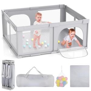Joyibay Baby Playpen, 71x60 Foldable Playpen with Play Mat, Extra Large Baby Playard, Baby Activity Play Fence Kids Baby Play pen for Babies Toddlers 1-3 Indoor Outdoor (71x60 Inch)