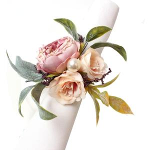 Handicraft Flower Napkin Rings Set of 6 Spring Napkin Rings Rose Napkin Holders Vine Design Napkin Holder Rings Table Decorations