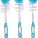 Dr. Brown's Reusable Sponge Baby Bottle Cleaning Brush with Suction Cup Stand, Scrubber and Nipple Cleaner, Blue, 3-Pack