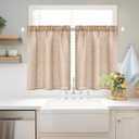 MIULEE Cafe Curtains - 36 Inch Semi Sheer Light Filtering Half Window Curtains, Rod Pocket Tier Curtains 2 Panels W26XL36, Camel Beige