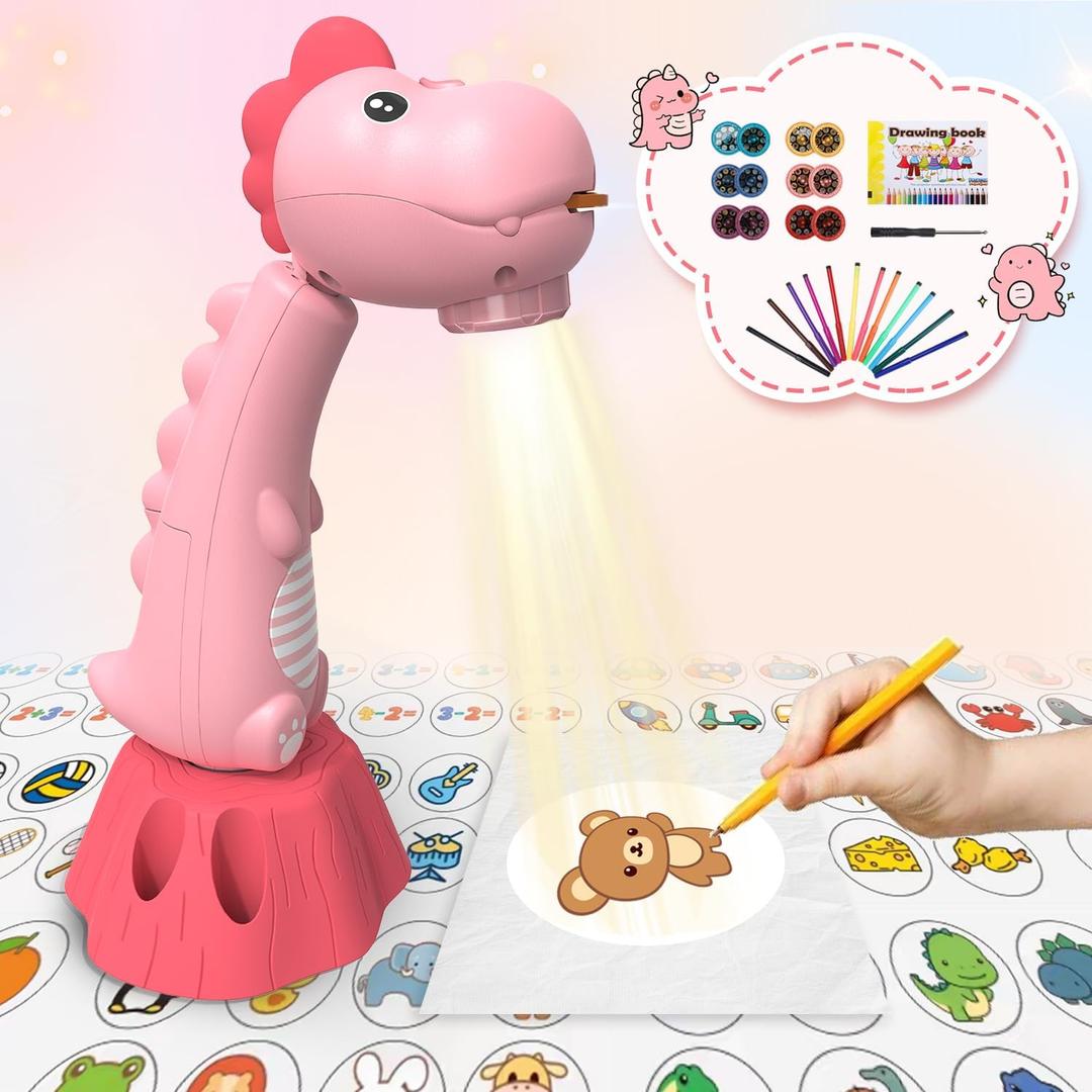 MFEESYOB Drawing Projector for Kids,Tracing and Drawing Projector with 96 Slide Cartoon Patterns and 12 Color Brushs,Smart Art Sketcher Projector for 3+ Year Old Girls & Boys, Pink