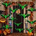 15 Pcs Outdoor Hanging Bats for Halloween Tree Decorations, Halloween Flying Bats with Glowing in Dark Eyes Hanging in The Tree, Waterproof Plastic Black Bats Outside Décor for Porch, Lawn