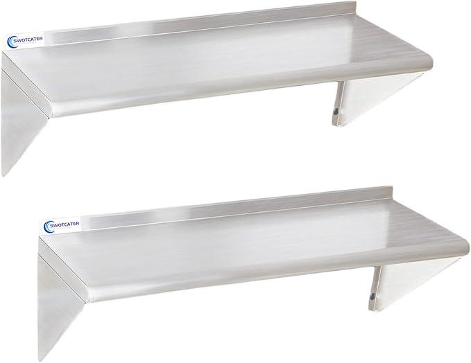 Stainless Steel Shelf 2 Pack 12"x36", Wall Mounted Metal Shelves
Commercial Stainless Steel Wall Shelf, 280LB Heavy Duty Metal Floating Shelving for Kitchen, Restaurant, Garage, Laundry Room
