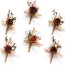 Ling's moment Boutonniere for Men, 6pcs Groom Groomsmen Boutonniere, Artificial Flowers for Wedding Decor/Prom/Homecoming, etc.Terracotta Orange