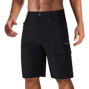 CRYSULLY Men's Hiking Cargo Shorts Outdoor Summer Lightweight Quick Dry Work Casual Shorts with 5 Zipper Pockets (32, Black)