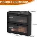 Corner Bread Box for Kitchen Countertop, Large 2 Layer Black Bamboo Breadbox for Homemade Bread, Bread Storage Container Bin Cabinet with Acrylic Window for Kitchen Counter Pantry Shelf